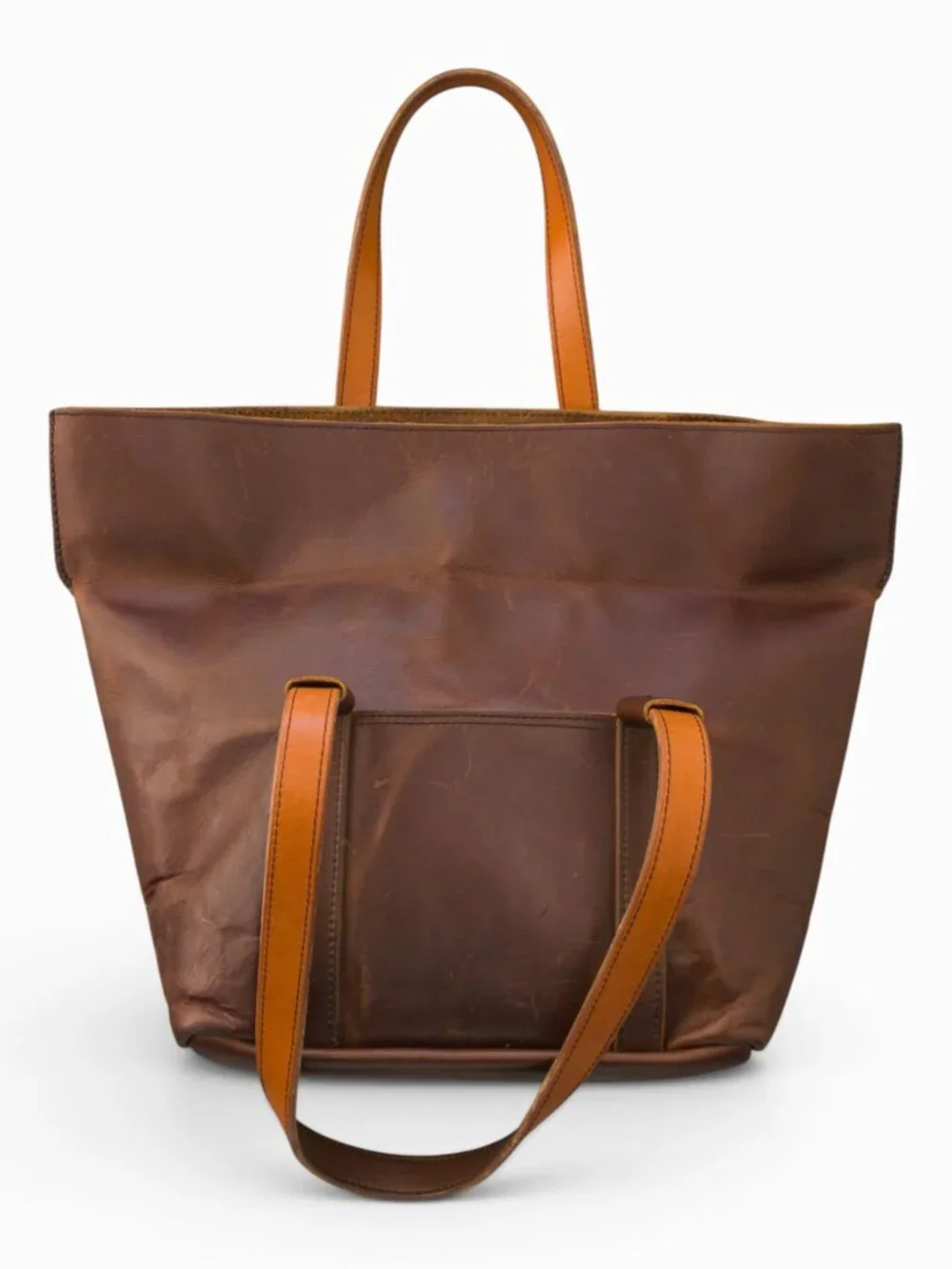 Reelo Leather Co Fold-Over Tote, Brown Leather, USA-Made, 12